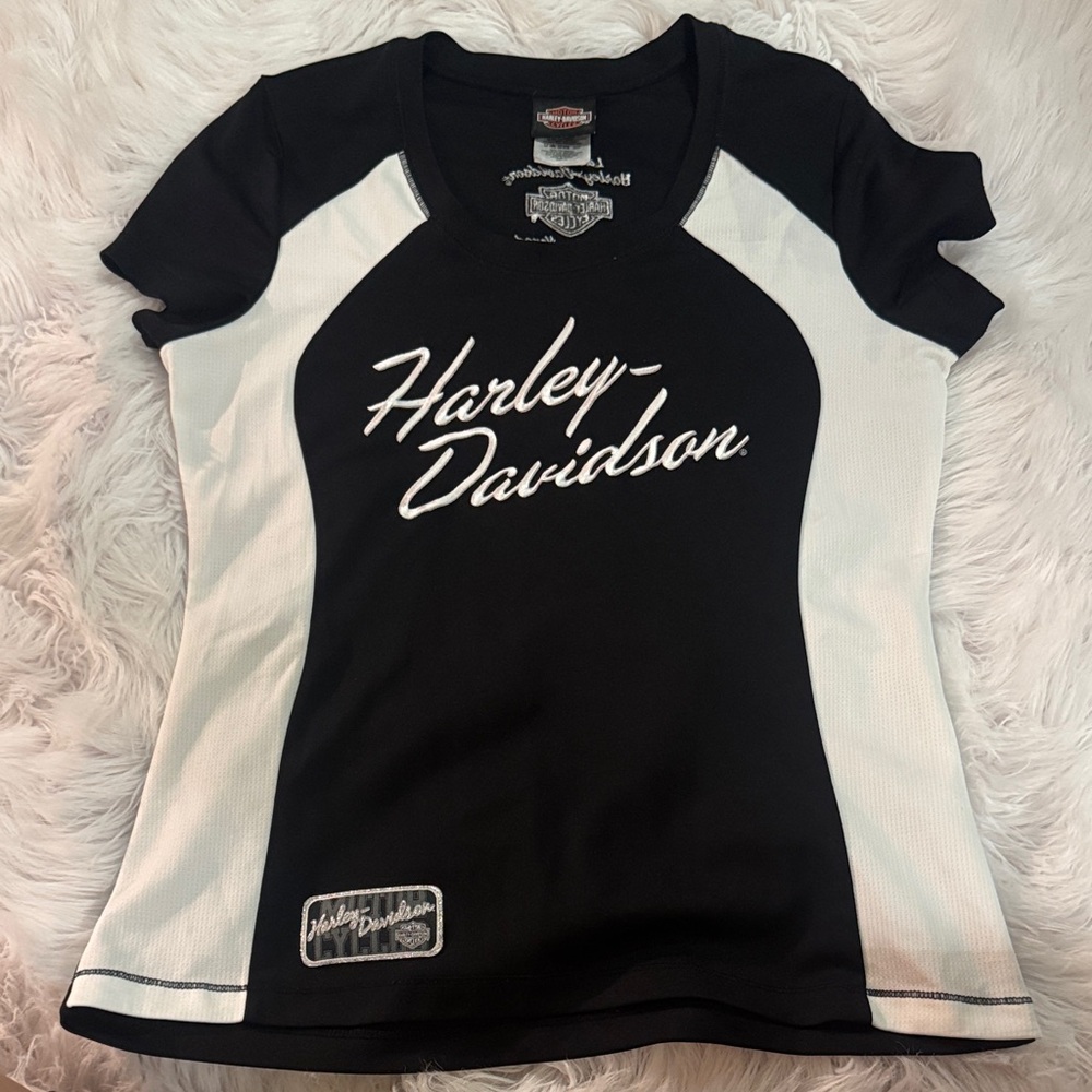 Harley-Davidson Women's Black and White Short Sleeve Tee